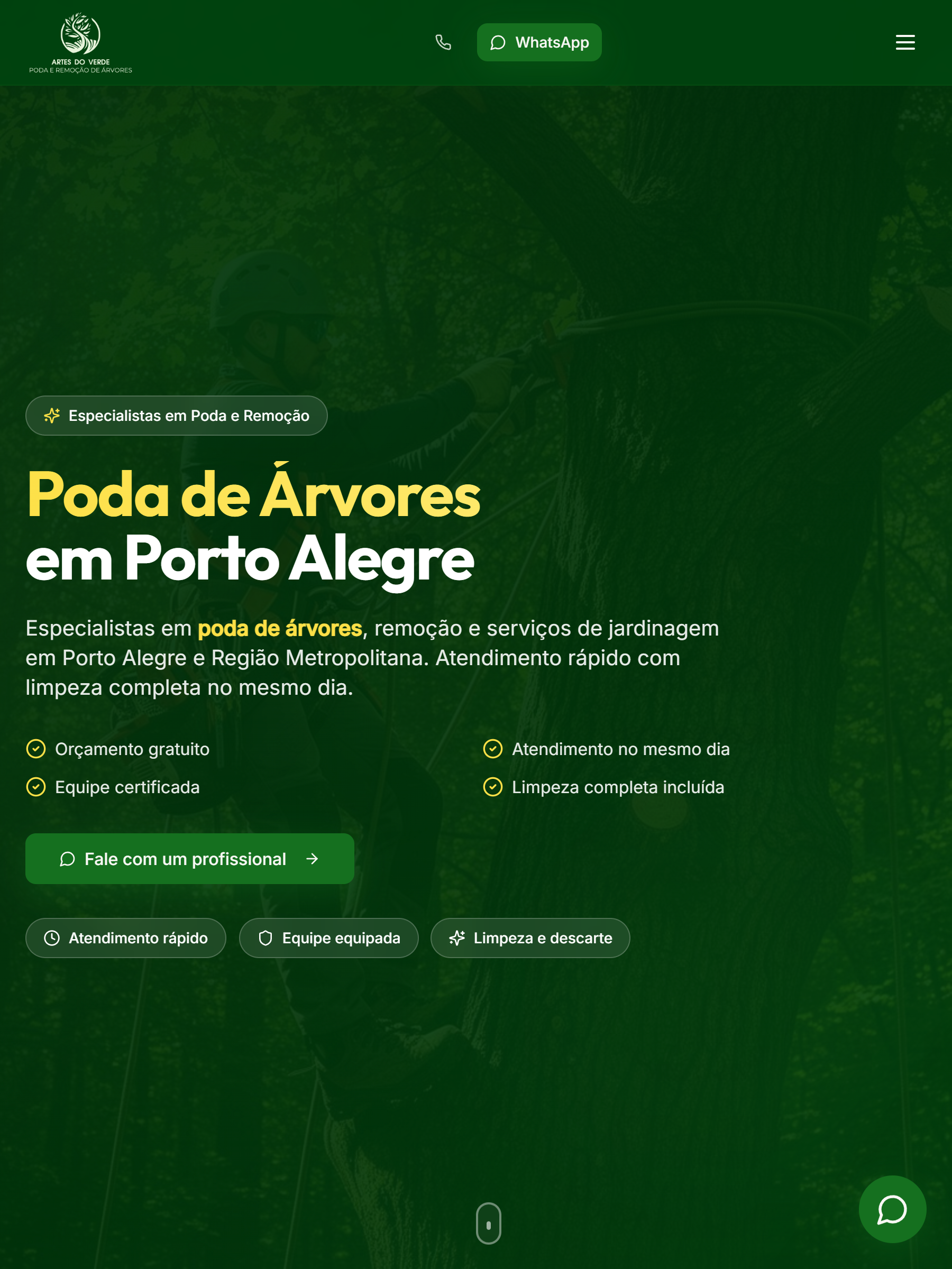 Site Artes do Verde — poda de árvores e jardinagem em Porto Alegre