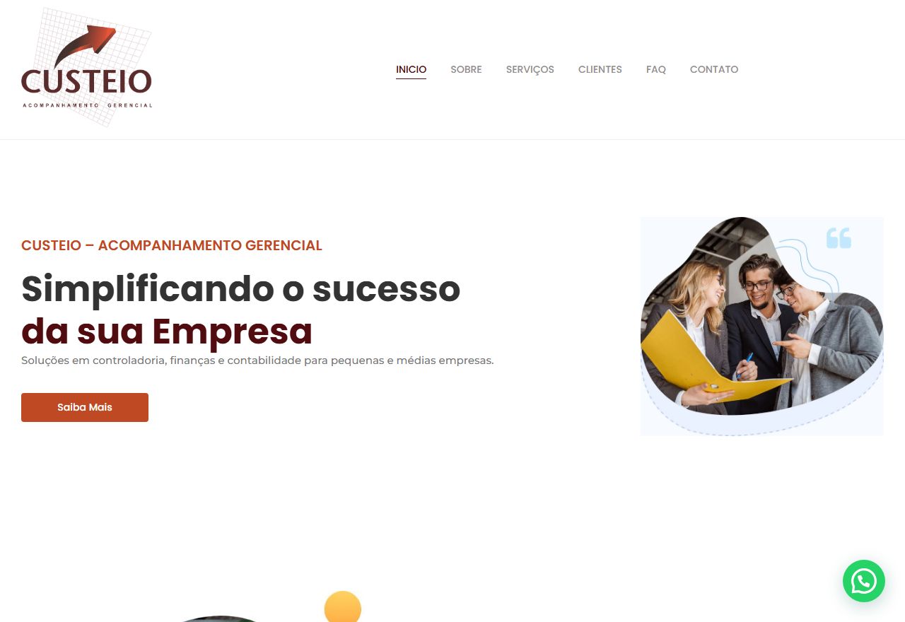 Página inicial do site da Custeio