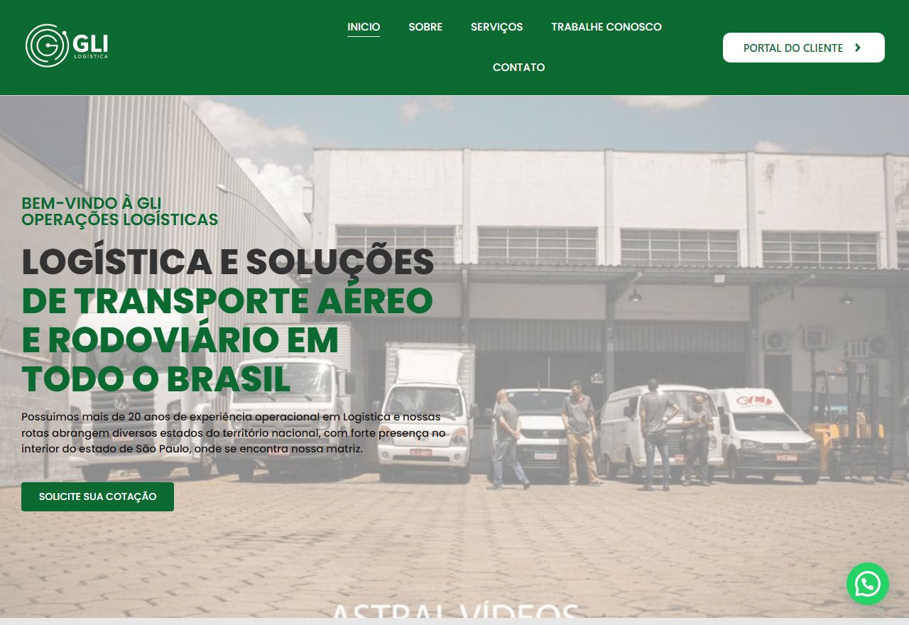 Página inicial do site da GLI Logística