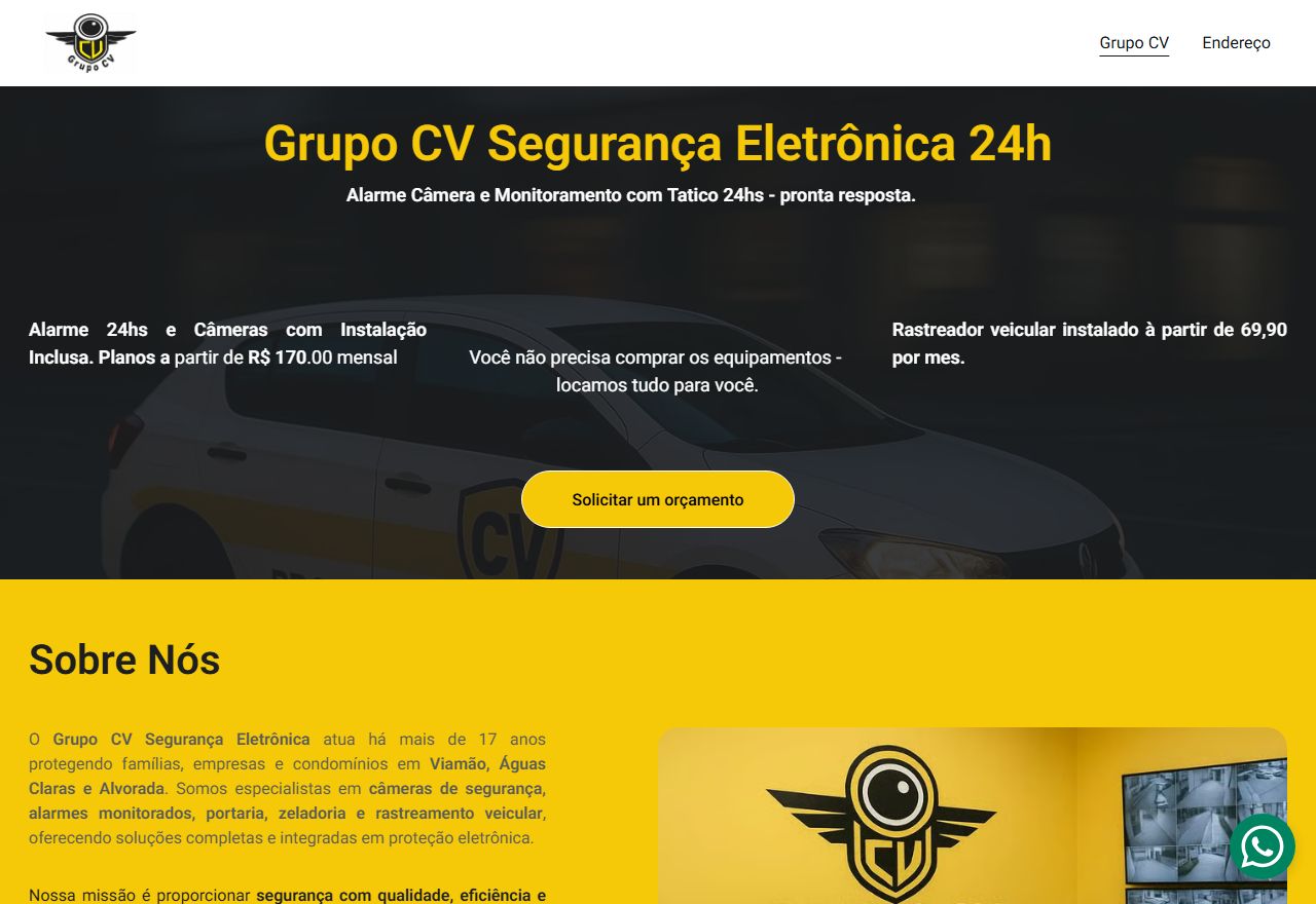 Página inicial do site do Grupo CV