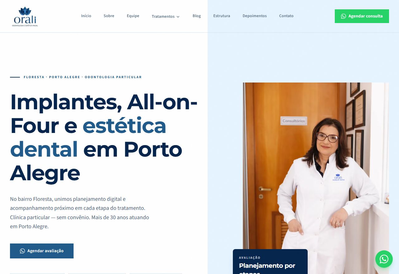 Página inicial do site da Clínica Orali