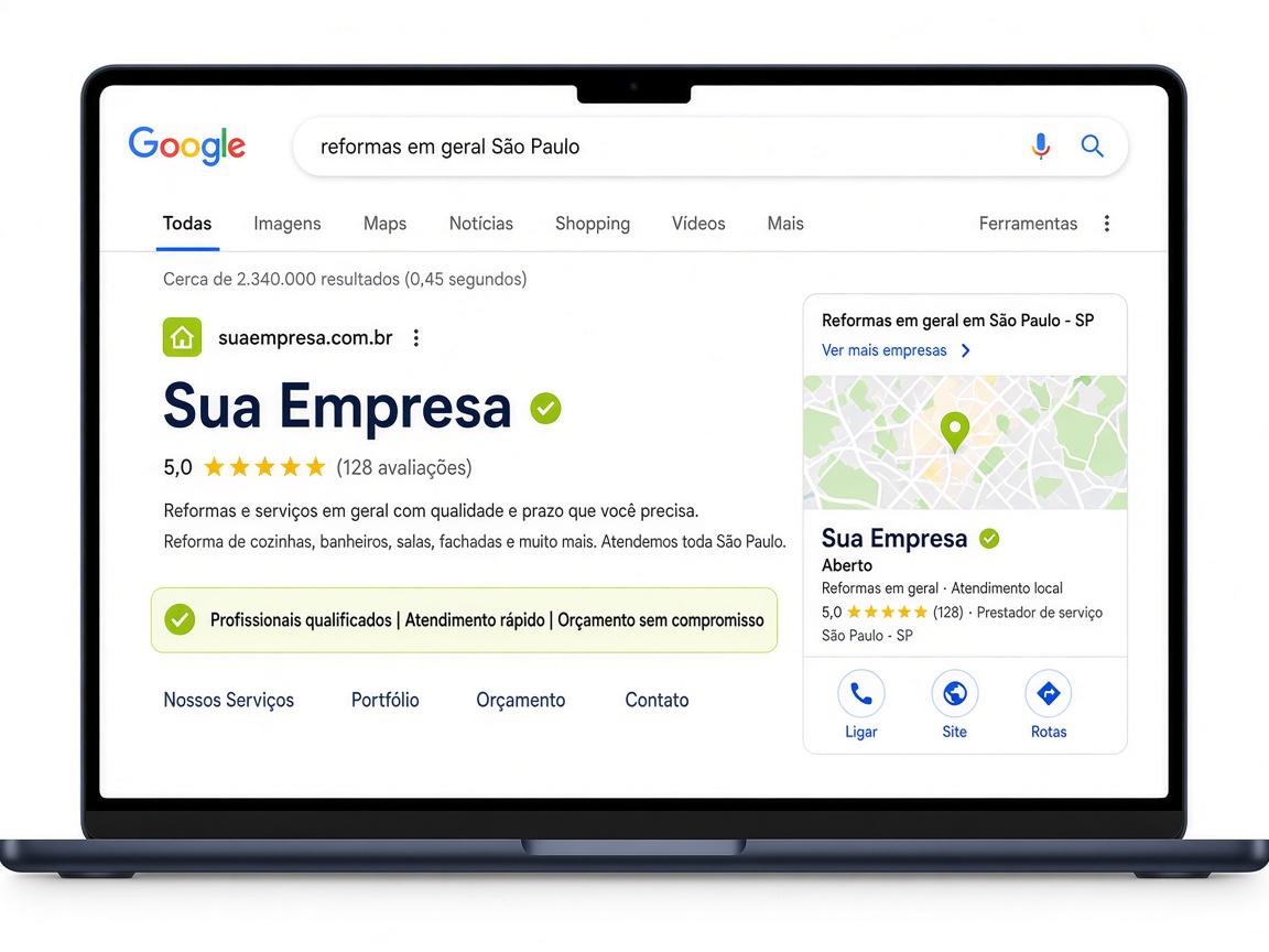 Resultado de busca com a empresa em destaque no Google